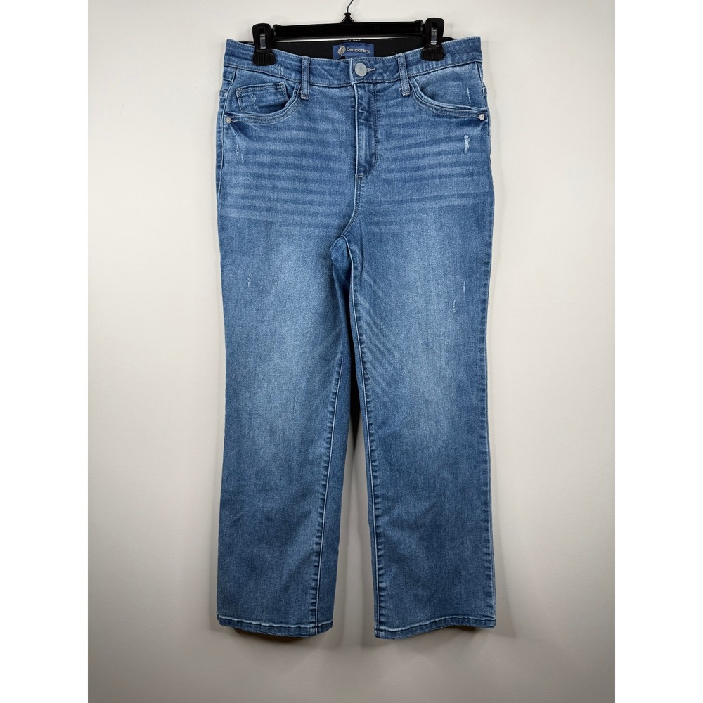 Democracy Absolution Straight Leg Jeans Blue Distressed High Rise Womens 10